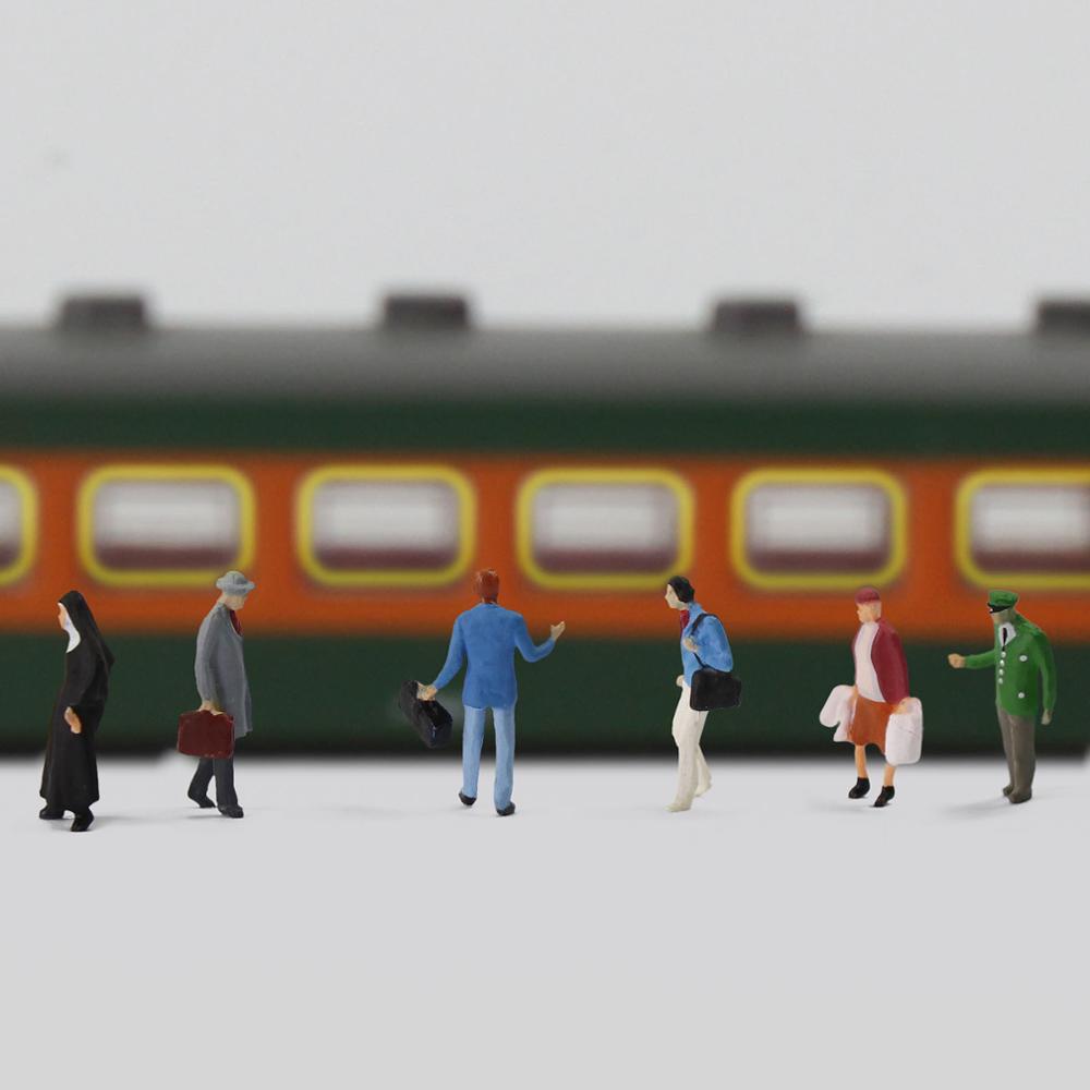 Figuras de personas de pie sentado, escala HO, escala 1:87, modelo de pasajeros, Kit de construcción, P8721, 30 Uds./60 uds.