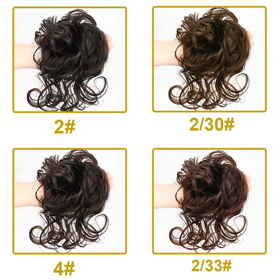Sylhai-moño de pelo rizado sintético para mujer, moño marrón desordenado con cuerda elástica para el cabello, banda de goma, extensiones de cabello