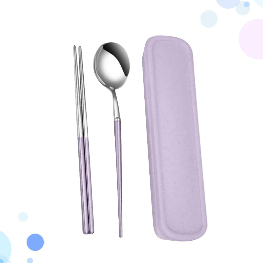 Flatware Set Stainless Steel Reusable Utensils Spoon Chopsticks Storage Case Kit for Camping Picnic Travel: Plue