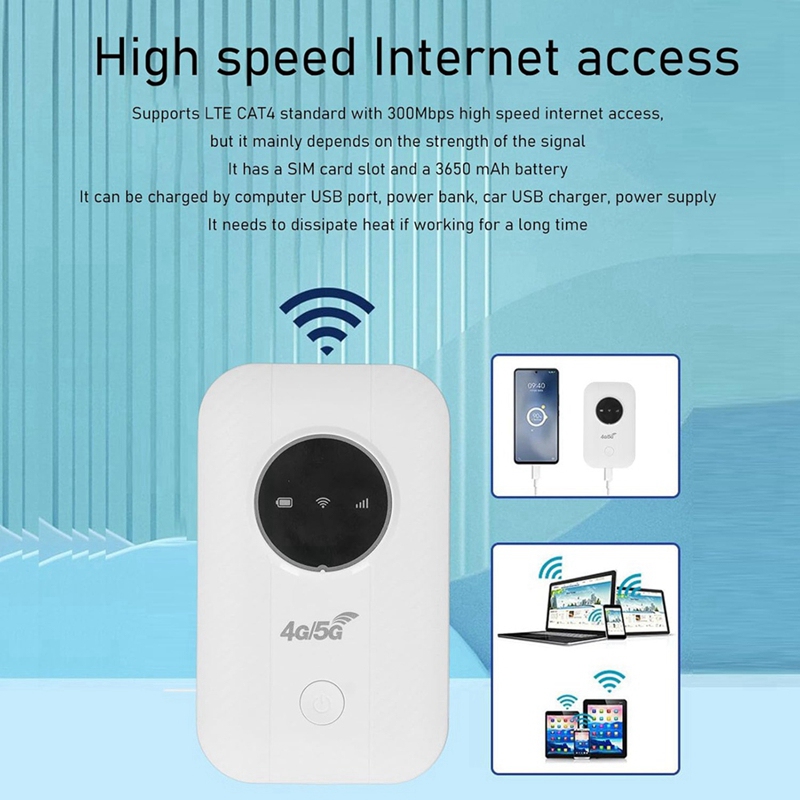 LTE 4G 5G Modem Router, 300Mbps Hotspot Up To 10 Devices, SIM Card Slot, 2100Mah Battery, For Travel, Business Trip-AU32