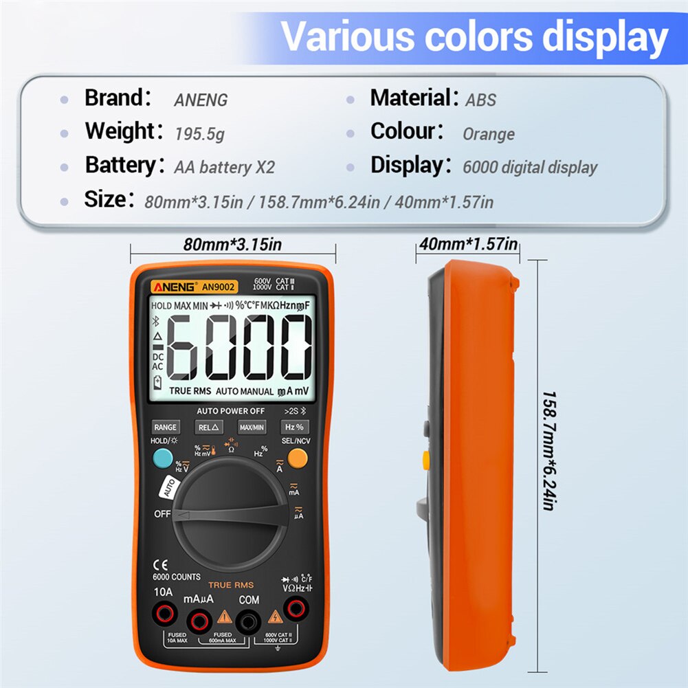 Digitale Multimeter Telefoon App Bluetooth Ac Dc Spanning Stroom Tester W/Backlight Carrying Lichtgewicht Gadgets
