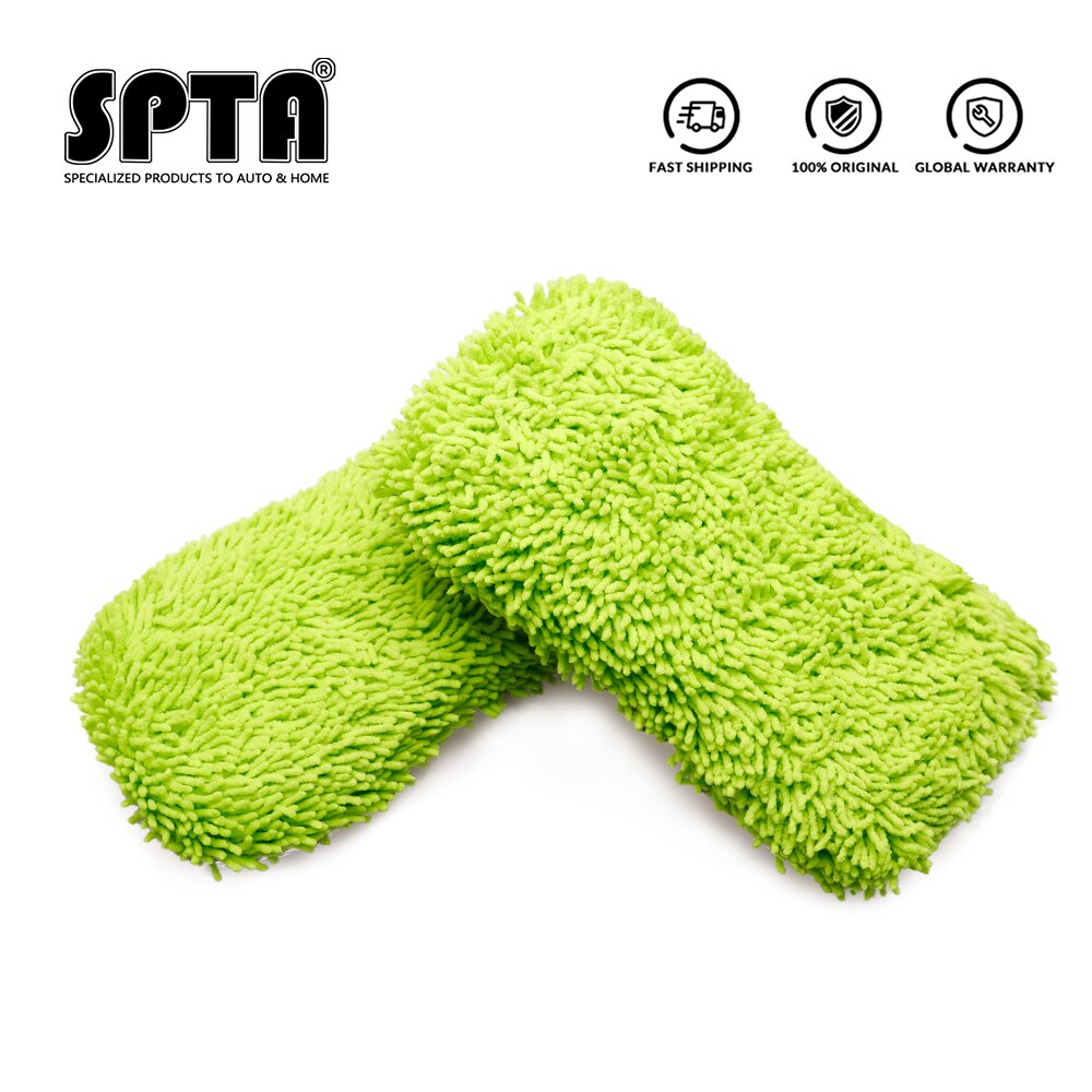 SPTA Microfiber Car Wash Sponge Premium Chenille Lint-free Scratch-free Ultra Soft Automobile Cleaning Sponge Ultimate Wash Mitt: Green / 5pc
