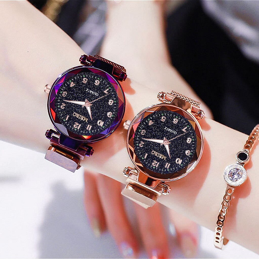 Otoky Watch Quartz Women Watches Starry Sky Watch Ladies Flat Glass Quartz Wristwatch Mesh Magnetic Clock Ladies