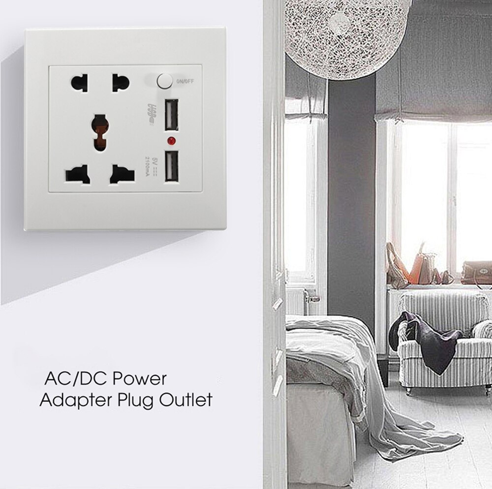 SUMMAO AC110-250V 13A Universal Wall Socket Hotel Multifunction Outlet With 2 USB Port Charger Bedroom ON/OFF Button Sockets