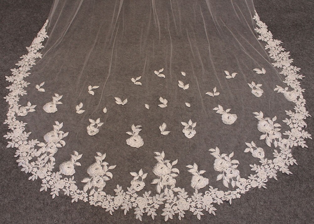 Imágenes reales de encaje velo de novia hermoso tul suave 3M/10ft largo velo de novia con peine blanco marfil velo de la Catedral para La novia