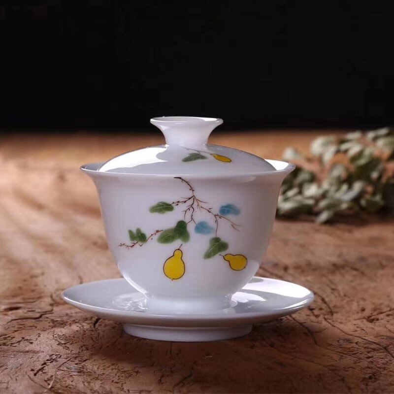 Porcelæn håndmalet terrin æggeskal kung fu te store skåle keramik sancai terrin sopera de ceramica gaiwan til kæreste: Afdækningsskål c