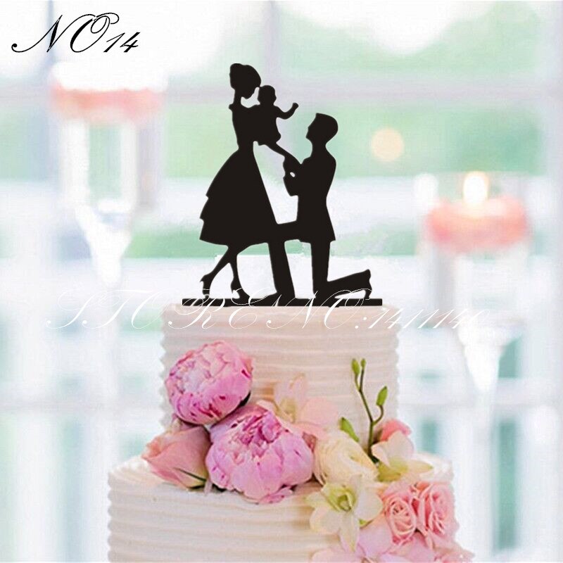 Mixed Style Black Acrylic Wedding Cake Topper For Decor Mariage Mr Mrs Bride Groom Family Cake Toppers Baby Shower Decoration: NO 14