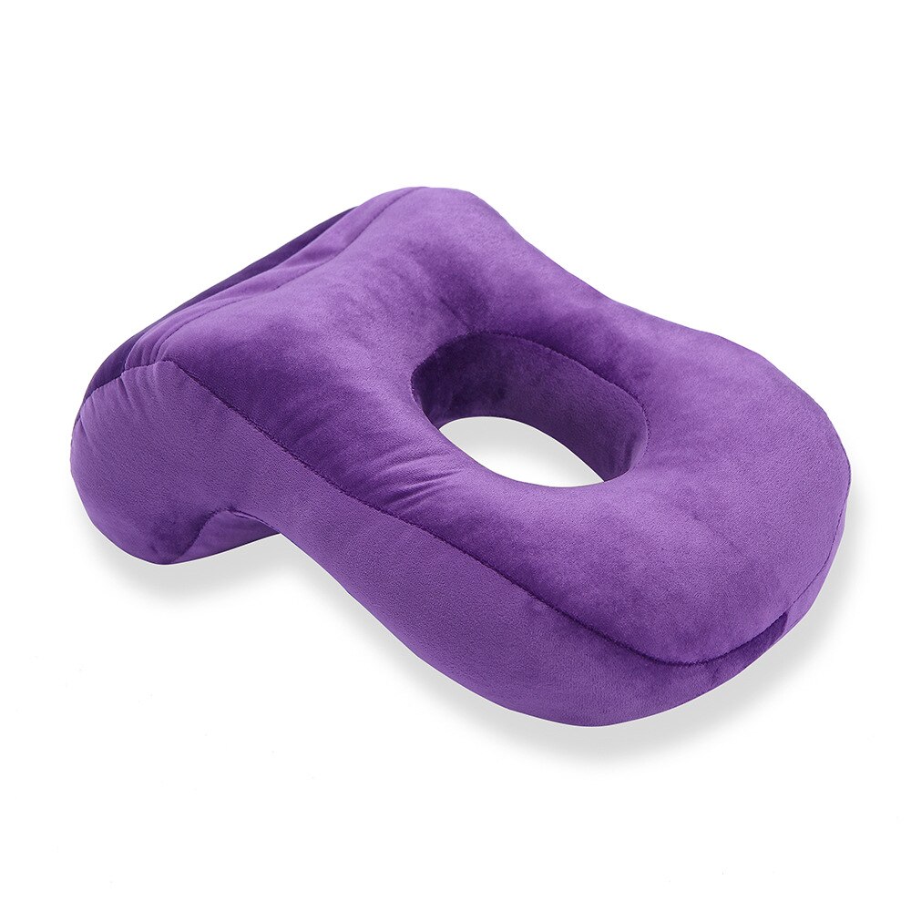 Solid Colors Velvet Nap Pillow Multi-function Hollowed-out Office Portable Cozy Sleeping Pillows For Adult Student Home Travel: Purple