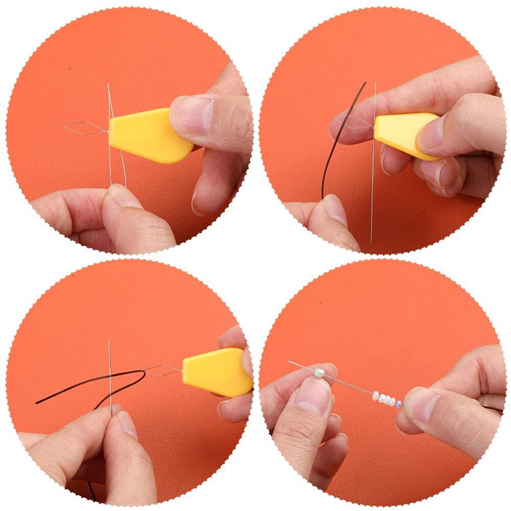 Agujas para bordar abalorios, agujas de plástico para enhebrar cuentas de ojos grandes, cinta métrica para manualidades, herramientas de costura, 15 piezas