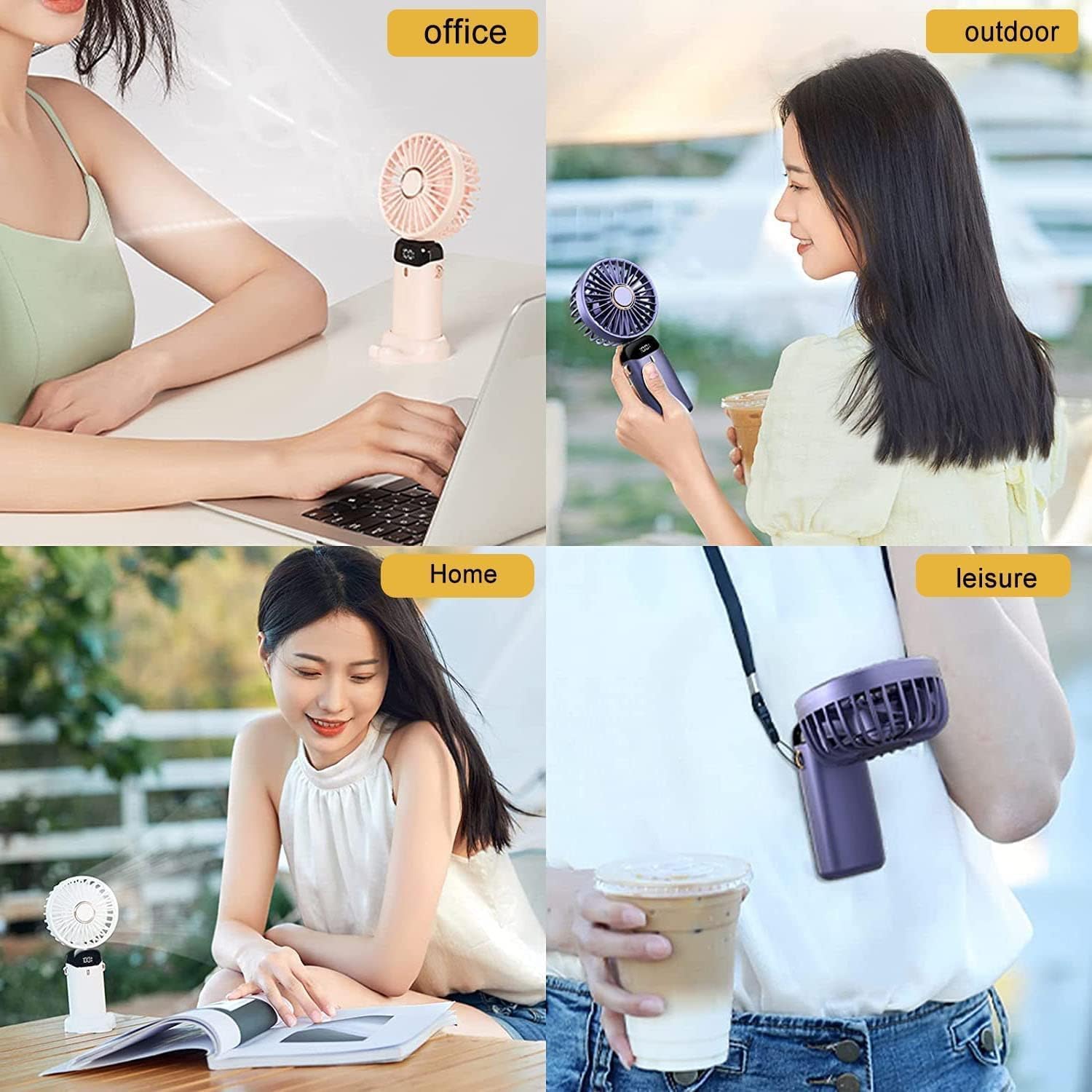 Mini ventilador portátil dobrável, 3000mah, mesa externa, pendurado no pescoço, 5 velocidades, usb, recarregável, suporte para telefone, tela de exibição