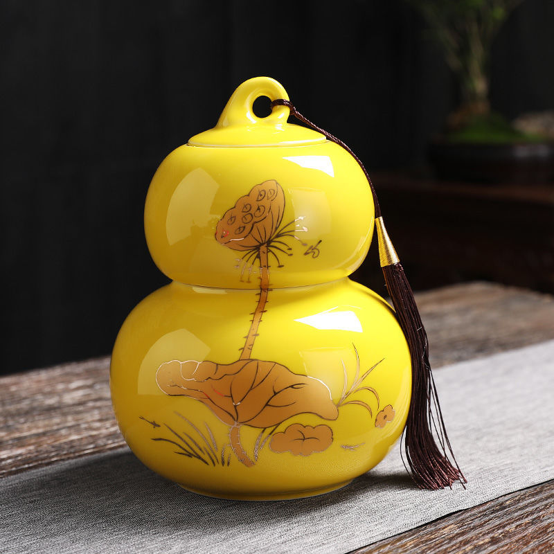 Tarro de cerámica chino de Kung Fu para decoración del hogar, recipiente de almacenamiento sellado con forma de calabaza, accesorios para ceremonia del té, especias