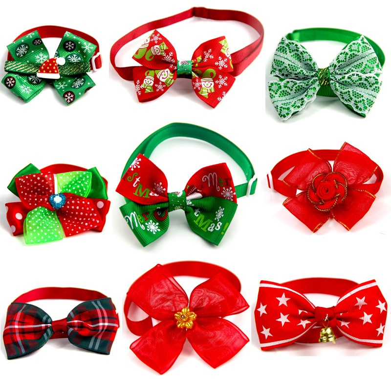 Nœud papillon chien et vert du nouvel an, nœud papillon de série de noël pour chien et animal de compagnie, collier de bijoux fait à la main pour chat et chien