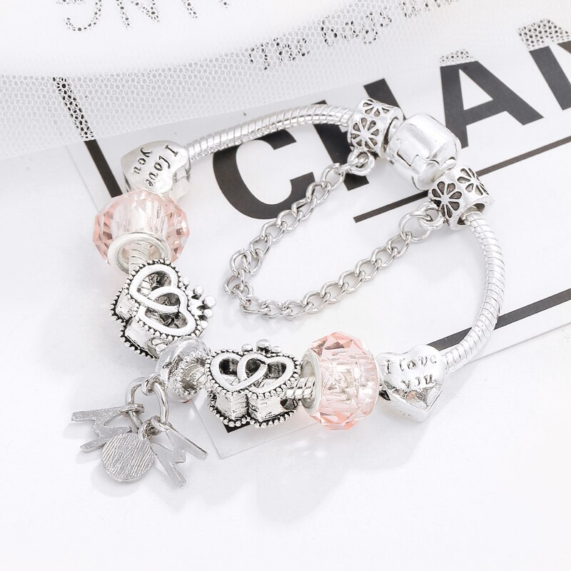 Boosbiy verzilverde mama hangers bedelarmband voor vrouwen, geschikt voor een liefdeshart bedelarmband, moederdag sieraden