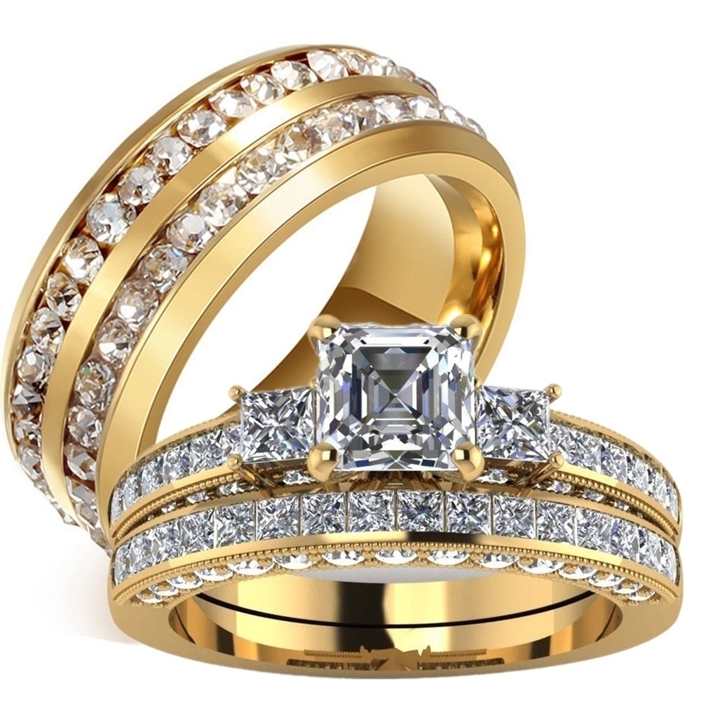 Klassisk gylden romantisk par bryllup forlovelsesring cubic zirconia ring smykker tilbehør valentinsdag