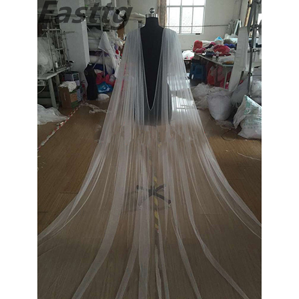 Wit/Ivoor Kant Cape Sluier 260Cm W X 300Cm Kathedraal Lange Wedding Bridal Cape Mantel Sjaal Kant trim Bruiloft Accessoires