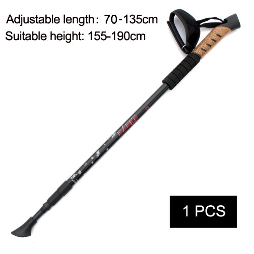 1/ 2Pcs Nordic Trekking Hiking Poles Walking Sticks Telescopic Baton Ultra Walking Canes With Rubber Tips Adjustable Bands: 1 pcs black