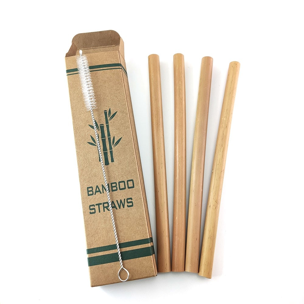 Set de pajitas de bambú naturales biodegradables, conjunto de 4 Uds. De pajitas de bambú ecológicas, pajitas reutilizables para beber con cepillo y estuche de paja