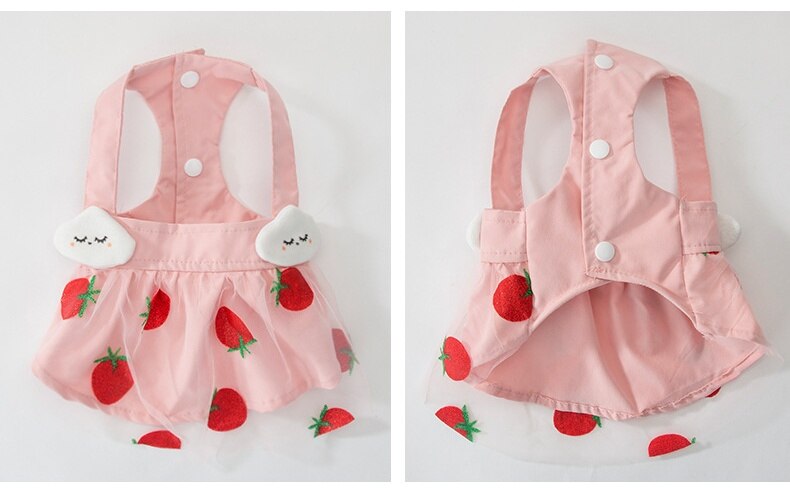Vestidos con bordado de fresas para perros pequeños, ropa para Chihuahua, Yorkshire, accesorios para mascotas
