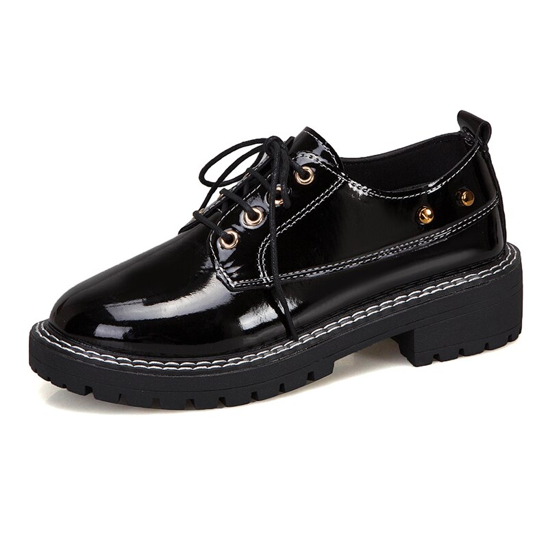 Brune oxfords kvinder bløde lædersandaler kvinder sorte vintage sko loafers platform sandeler brune oxfords til kvinder: Lys sort / 9