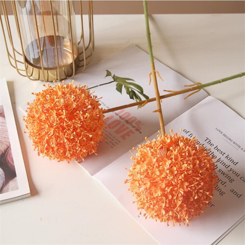 5pcs Artificial Alliums Stem Plastic Colorful Giant Onion Ball Flower Branch for Wedding Centerpieces Floral Decoration: orange 02