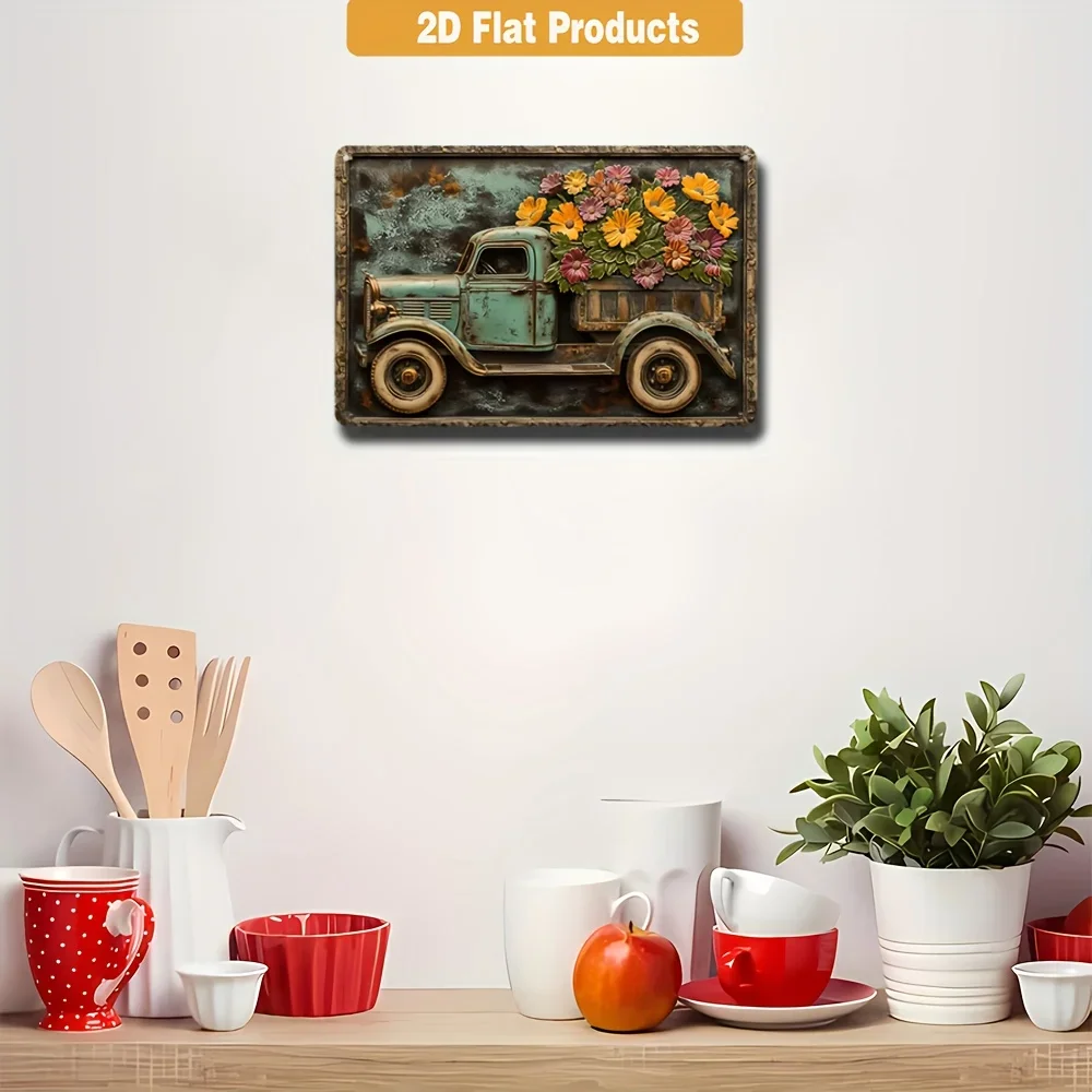 1pc Truck Flower Retro Metal Sign Wall Art Decor Ideal for Vintage Garage Cafe Bar Living Room As A Stylish Wall Decor Plaque