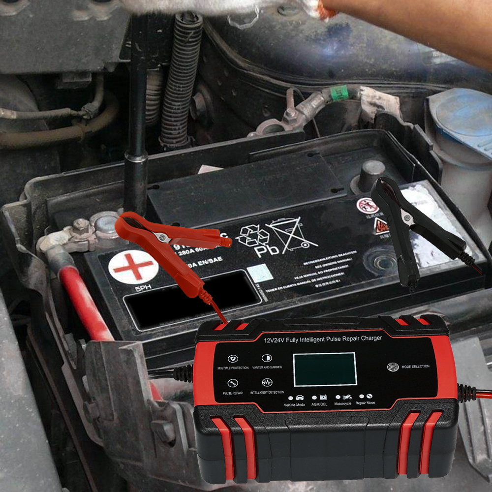 Chargeur de batterie de voiture 12V 8A 24V 4A | Chargeur de batterie intelligent, automatique, 3 étages, affichage LCD, chargeur de batterie à acide plomb humide, AGM GEL