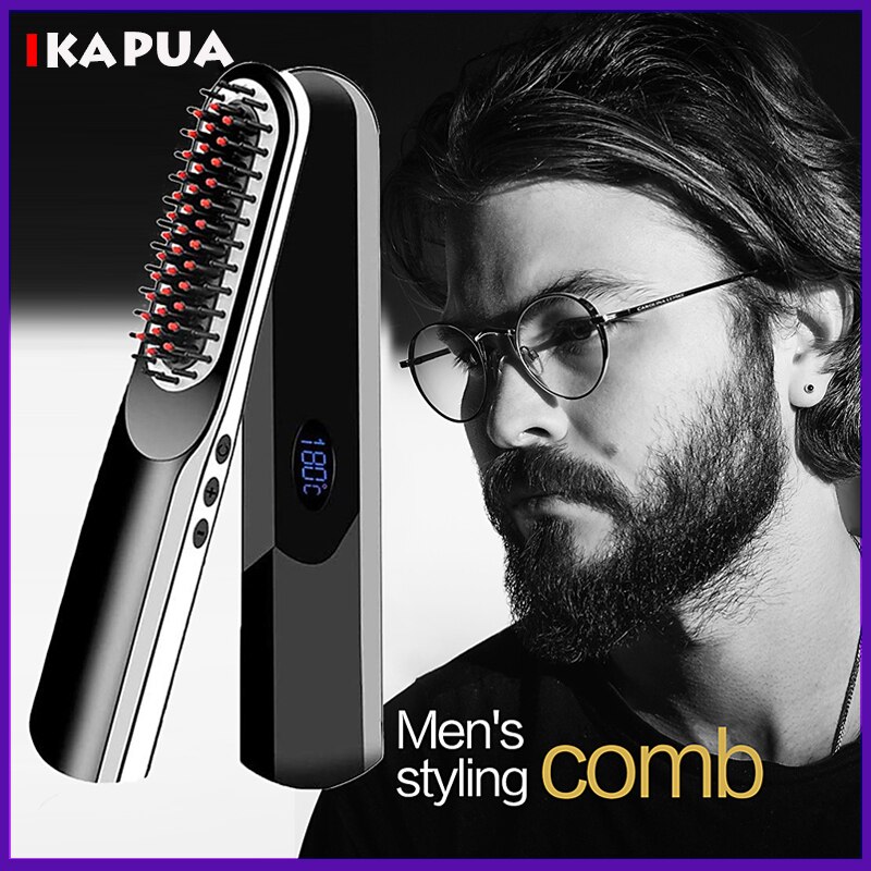 Wireless Mini Beard Straightener Brush Portable Electric Hair Straightening Combs For Men Beard Straightener Brush USB Charging