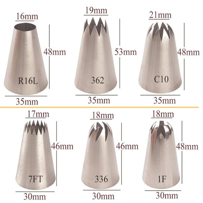 6pcs Large Icing Piping Nozzles For Decorating Cake Baking Cookie Cupcake Piping Nozzle Stainless Steel Pastry Tips Cupcake