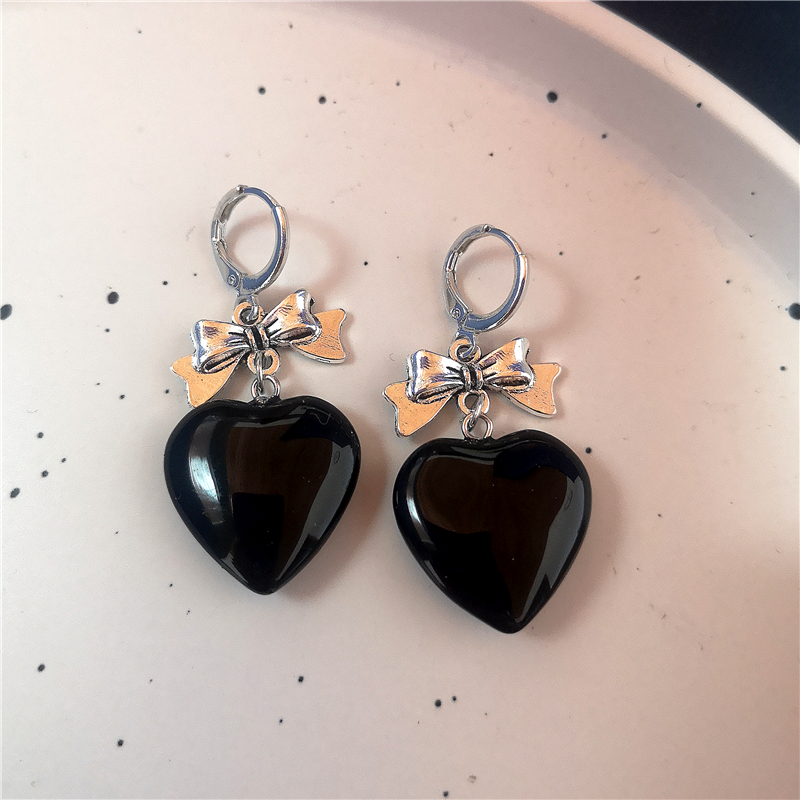 Gothic Jahrgang süße Schleife rosa Erdbeere Herz Stern Anhänger Ohrringe Egirl gotisch 2000er Jahre Y2K EMO Rave Schmuck Szene Zubehör: Rötlich braun