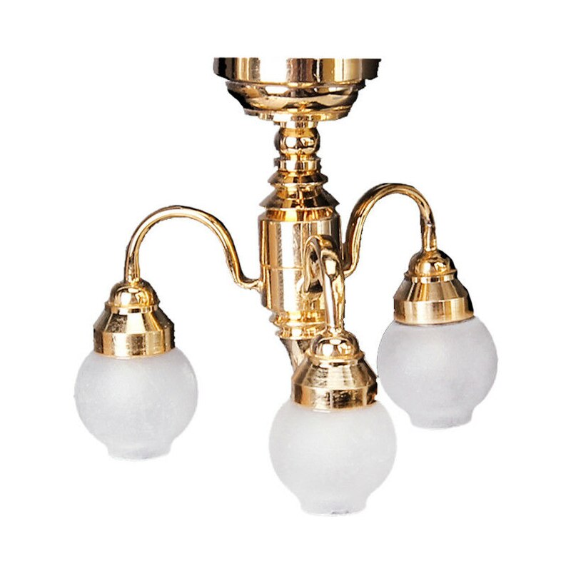 1:12 Dollhouse Miniature Electric Chandelier Lamp Ceiling Light Gold Battery Operated With Switch LH006E