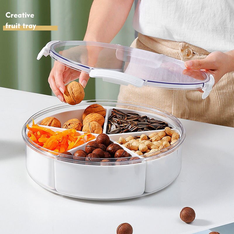 Plastic Airtight Food Containers with Transparent Lid Snack Box Fruit Tray with Compartments Kitchen Refrigerator Organizer