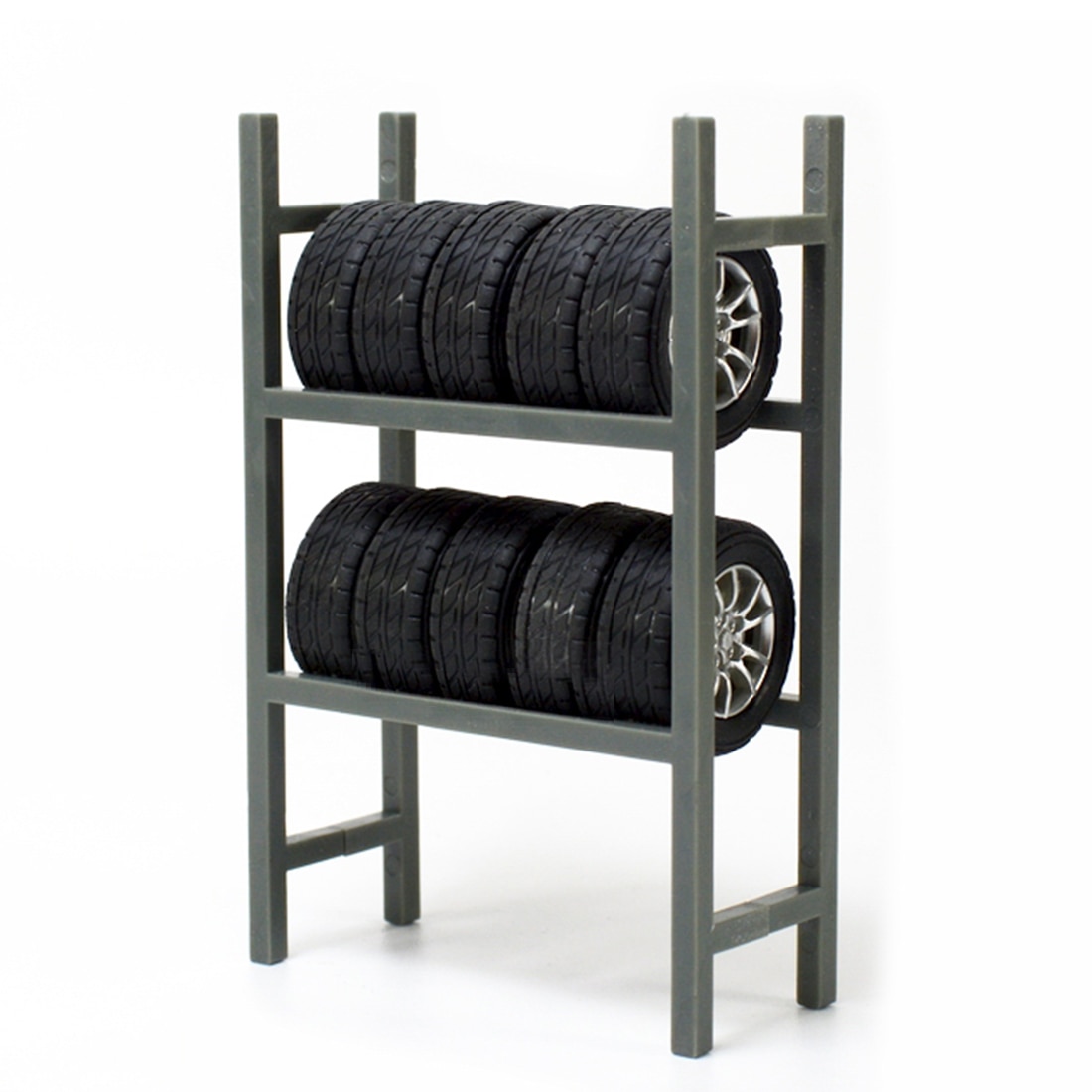 10Pcs Tires With Tire Rack Model Wheel Decoration Scene For 1:18 Model Car HO Scale Miniatures Landscape Model Accessories