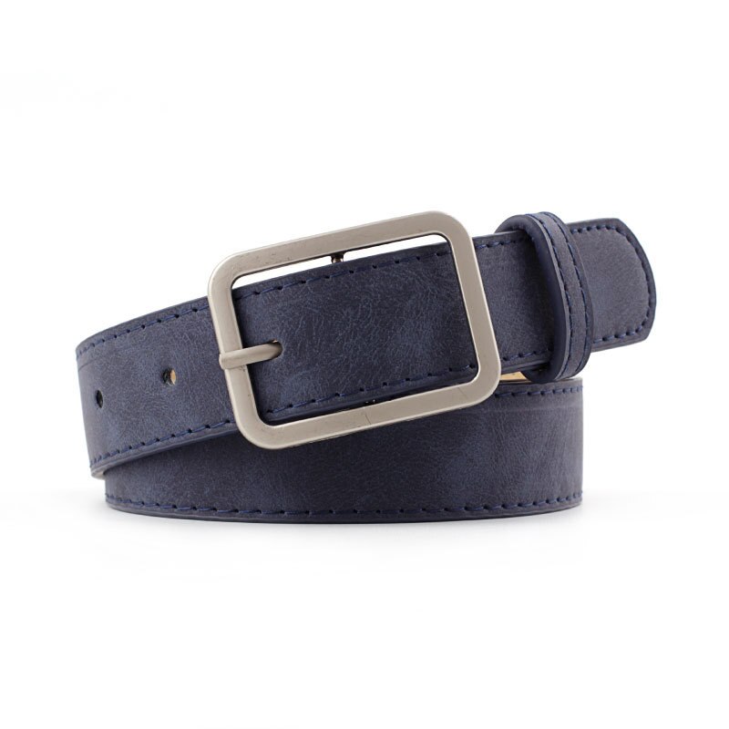 2.8cm breda läder midjebälte svart brun kvinnor fyrkantiga metallspänne bälten dam dam bälten för jeans: Marin