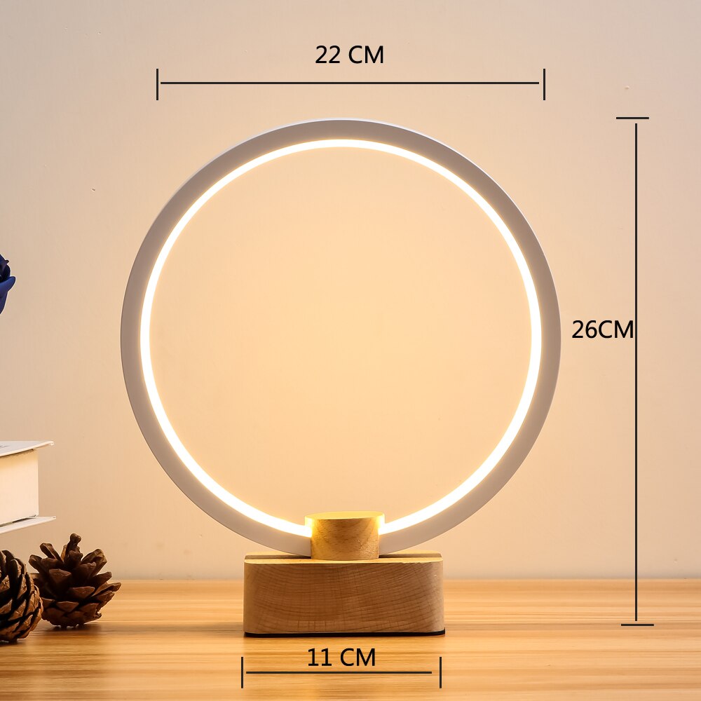LONRISWAY LED Wood Desk Lamp, Bedroom Bedside Night Light, Dimmable Led Lighting, Home Decor, Unique House warmging Gif: Circle-Normal