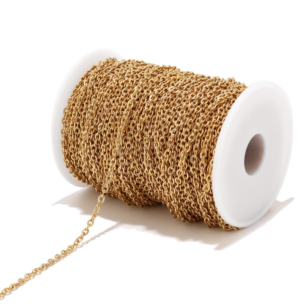 1 meters 3mm Gold Stainless Steel Flat Cable Link Chains Spool Jewelry Cross Chain Bulk for Necklace Bracelet DIY Making