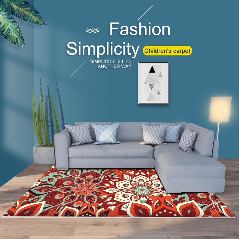 Mandala Rode Bloem Patroon Tapijt Antislip Bad Deken Mat Zachte Pluizige Flanel Tapijt Voor Woonkamer slaapkamer Decoratieve