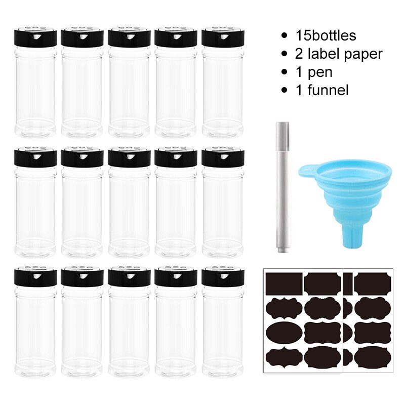 Recipiente de plástico para sal y pimienta, contenedor de especias con etiquetas sin BPA, juego de tarros de cocina, herramienta para barbacoa, 10/15/20/Uds.: Multicolor