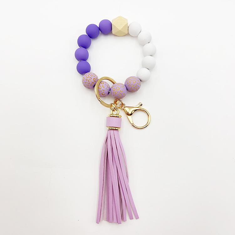 Llavero con cuentas de silicona para hombre y mujer, pulsera con cuentas y borlas para colgar carteras: Azul