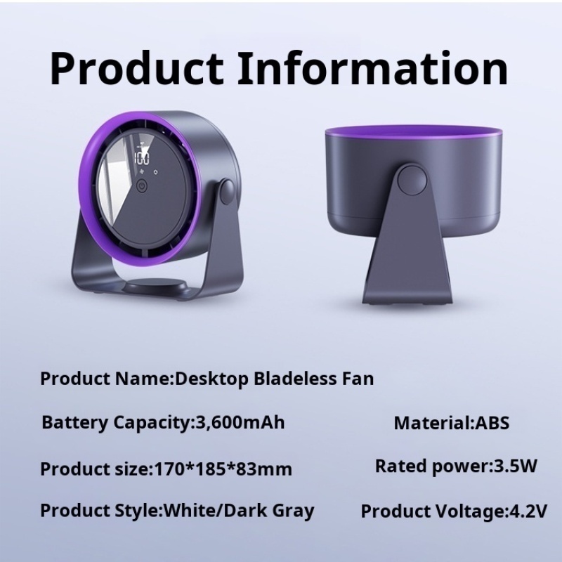 Multi-speed Adjustable Desktop Fan Dormitory Kitchen Wall Mounted Fan usb Rechargeable Air Circulation Bladeless Fan