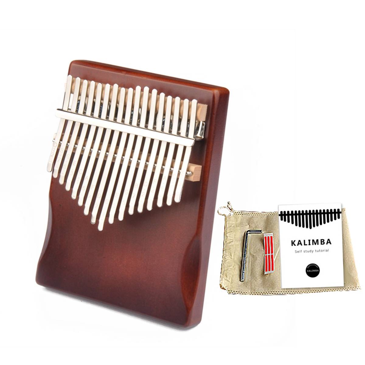 17 Keys Thumb Piano Kalimba Wood Mahogany Body Musical Instruments With Learning Book Kalimba Piano With Tool: Coffee With Tool