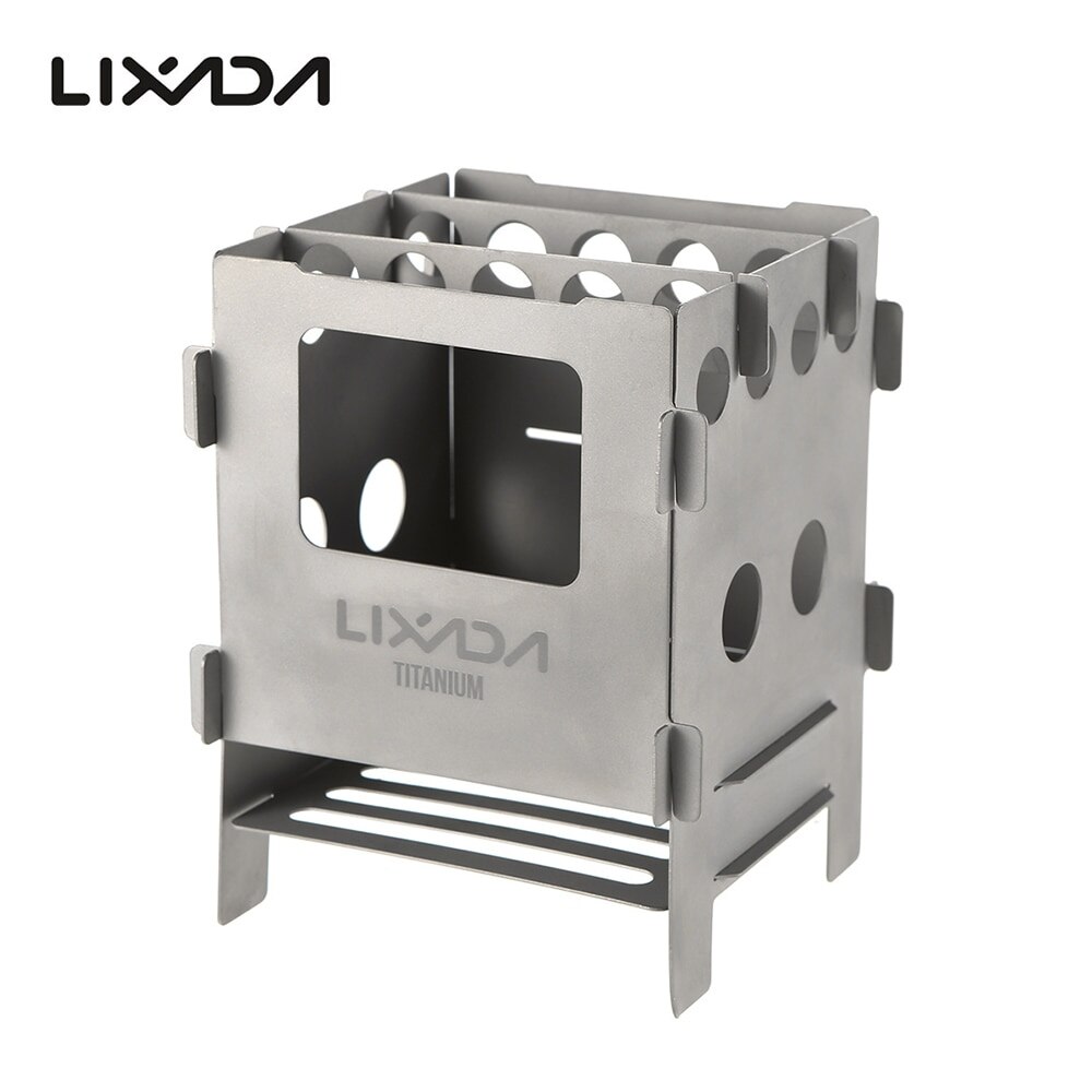 Lixada Portable Titanium Lightweight Folding Wood Stove Camping Stove Outdoor Wood Stove Furnace Lightweight Bbq Picnic: Titanium