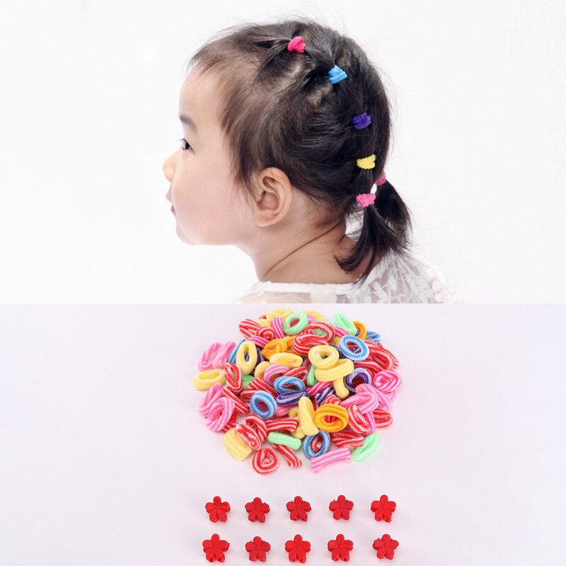 100Pcs Meisjes 1.5Cm Kleurrijke Kleine Ring Elastische Haarbanden Paardenstaart Houder Elastiekjes Chouchou Kids Haar Accessoires