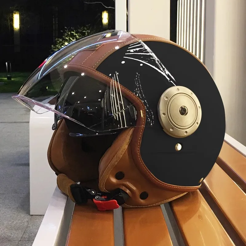 Elektrische Motorrad Intelligente Bluetooth Helm Warme Gehörschutz Motorrad Retro Stil Helm Drei-viertel Halb Helm: Blau