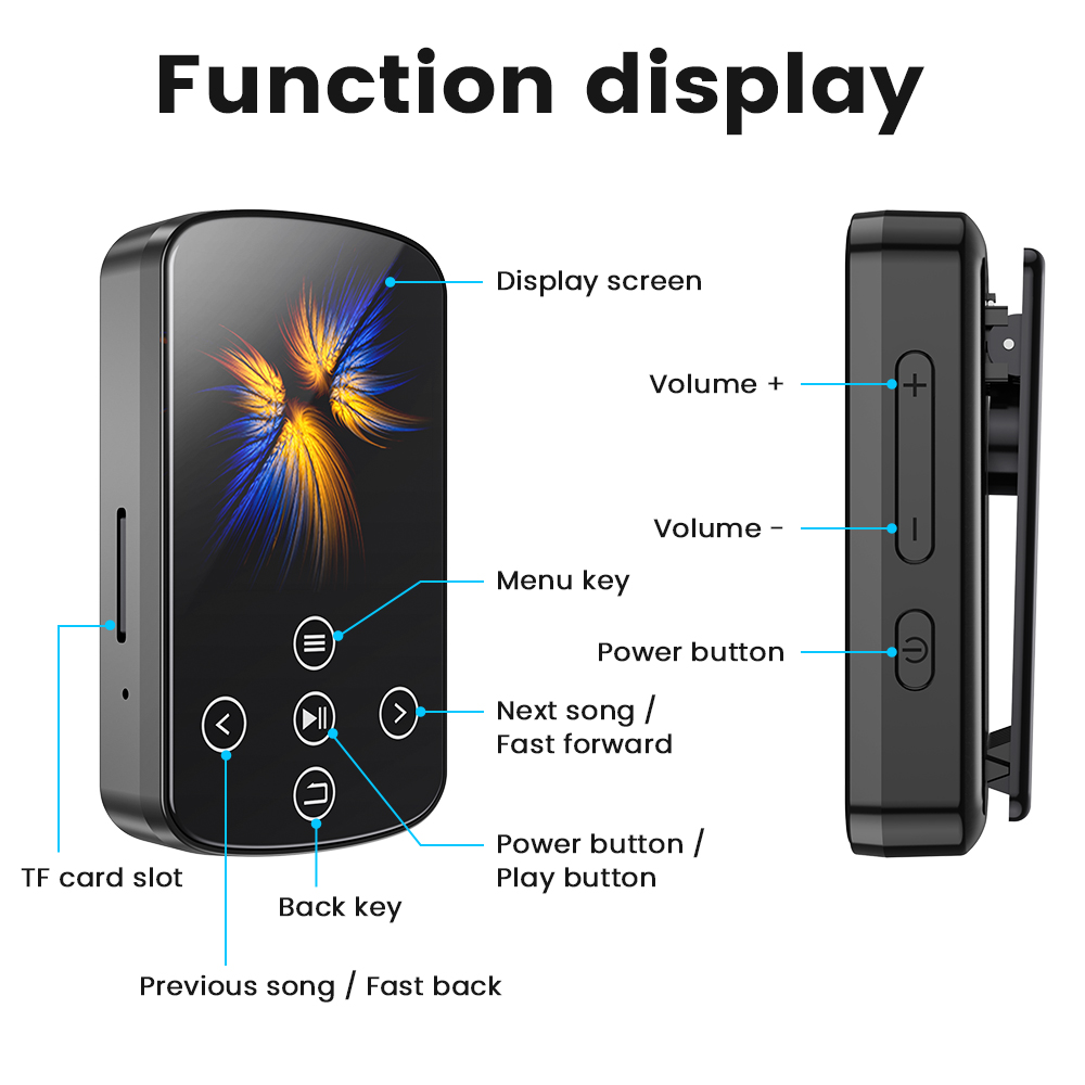 Sports Bluetooth MP3 Player With Clip 8GB 16GB Mini Music Video Player Support FM Recorder Pedometer E-book TF SD Card