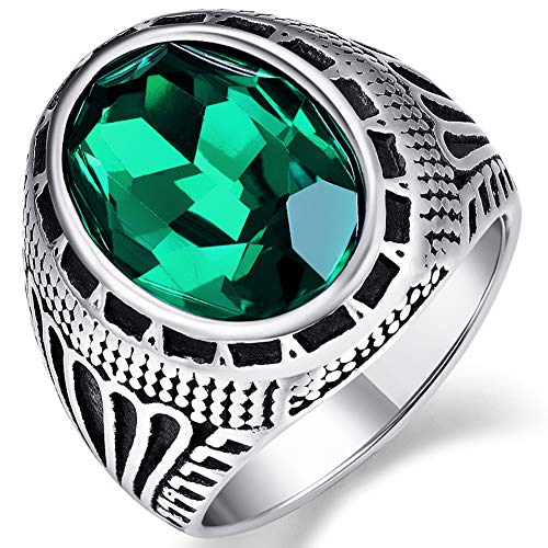 Ethic Men's Ring Vintage Stainless Steel Ring Blue Green Red Crystal Inlay Totem Wedding Band Anniversary Birthday Ring Anillos: 9 / green