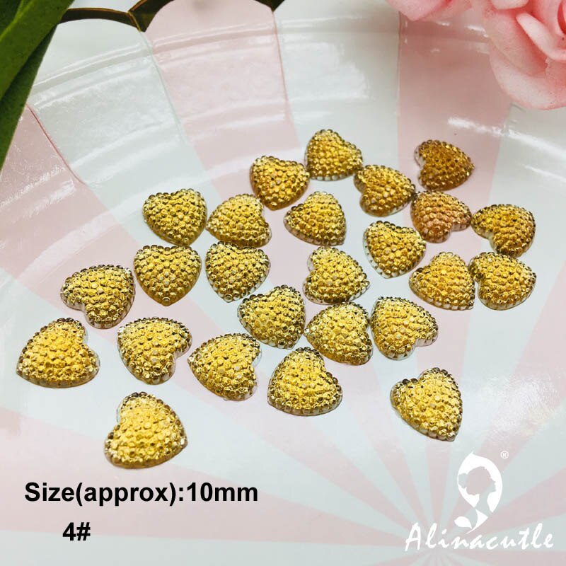 100pc 10mm flat diamond heart crystals Stone Stickers gem DIY handmade Art Crafts Scrapbooking crystals: No 4 gold