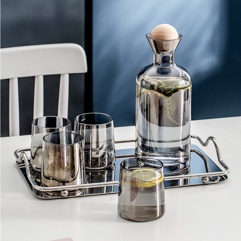 1200ML Amber Water Kettle Set and Cool Kettle Household Tea Kettle Cups Water Jug Crystal Glass Water Pitcher Glass Bottle: Gray 1pot 4cups