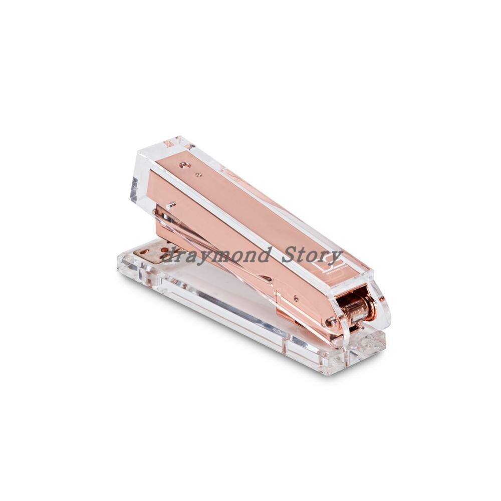 3pcs/setClear Memo Pad Note Holder+ Clear Acrylic Clipboard+Acrylic Stapler desk kit: rose gold Stapler