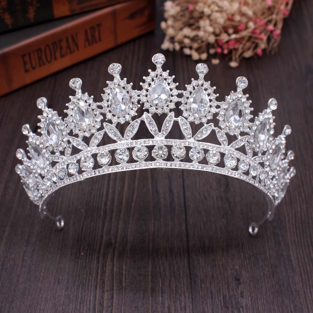 Barock Jahrgang Gold verrotten Kristall Braut Schmuck setzt Diademe Krone Ohrringe Halskette einstellen Frauen Hochzeit Dubai Schmuck-einstellen: 1Stck Weiß Krone