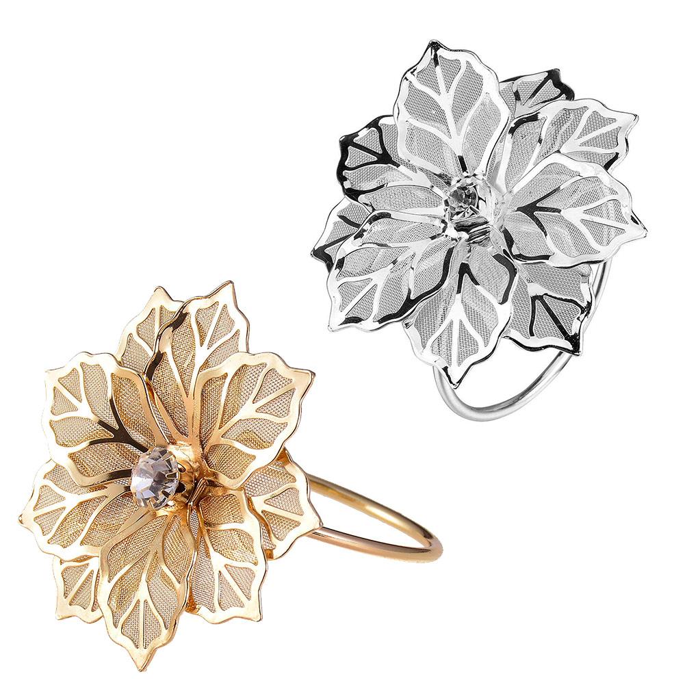 Anillos para servilletas con forma de flor dorados y plateados para bodas, , fiestas, banquetes, cena, clubes de Navidad, casa, 3 uds.